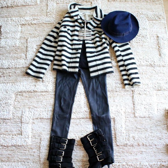 Good cond JUNYA WATANABE Commes does Garçons Black & white wool stripe jacket- M - Picture 3 of 6